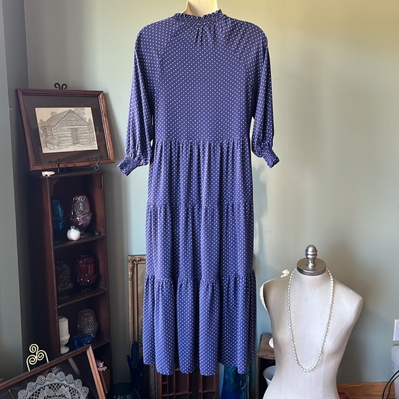 ISA CLO. POLKA DOT BLUE TIERED MIDI DRESS ?S/M - Picture 5 of 10
